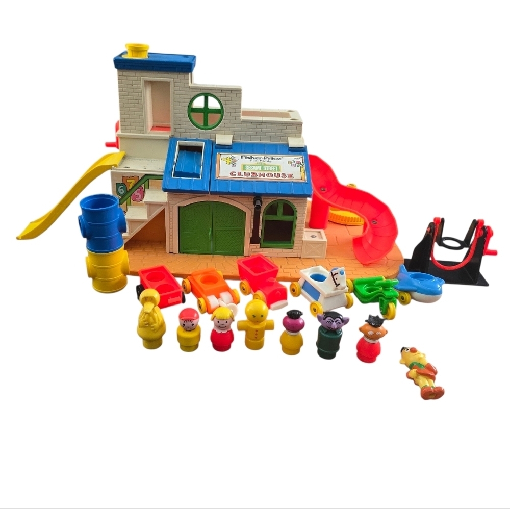 Vintage Fisher Price Play Family Sesame Street Clubhouse Toy Set